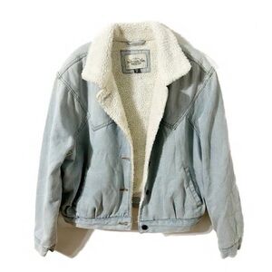 Ashley Vintage Charm Cotton Denim Jean Jacket with Sherpa Lining Button Front